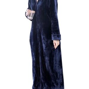 Women's Plus Size Plush Fleece Full Length Navy Blue Robe